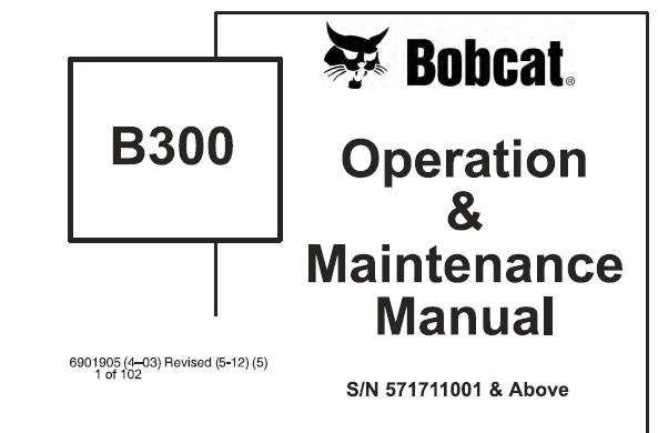 Bobcat B300 Backhoe Loader Manual