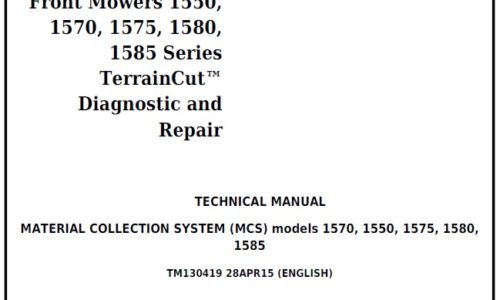 This Technical Manual offers all the Diagnostic and Repair information for John Deere 1550, 1570, 1575, 1580, 1585 TerrainCut Front Mower.