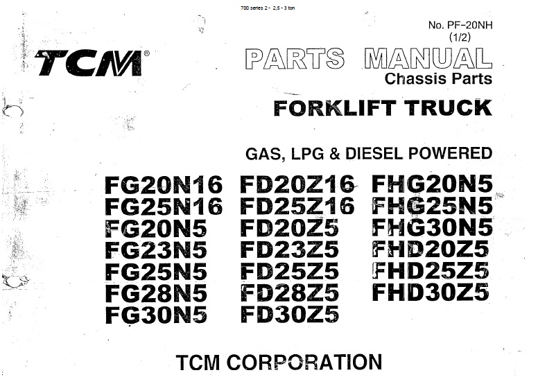 TCM FG20N16 - FD30Z5 Forklift Truck Parts Manual