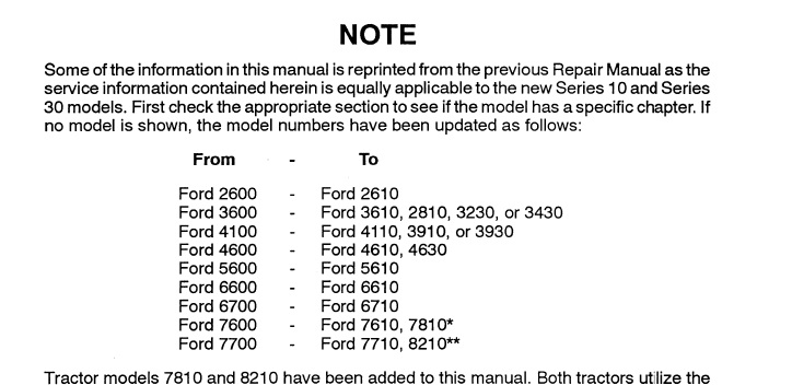 Ford Series 10, Series 30 (2610-8210) Tractor Service Manual