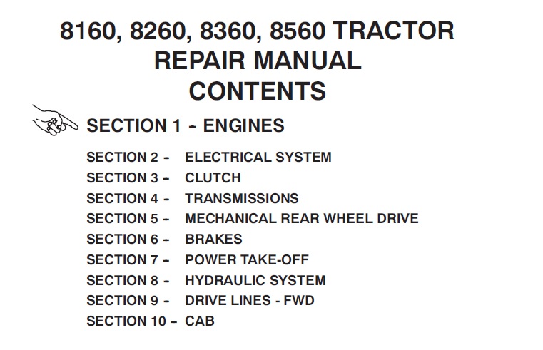 New Holland 8160, 8260, 8360, 8560 Tractor Repair Manual