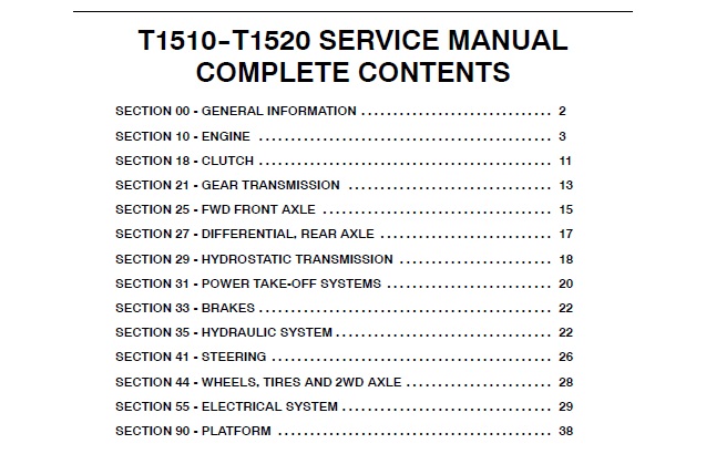New Holland T1510, T1520 Tractors Service Repair Manual