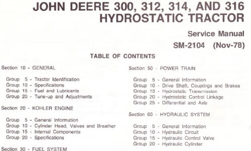 John Deere 300, 312, 314, 316 Hydrostatic Tractor Service Manual