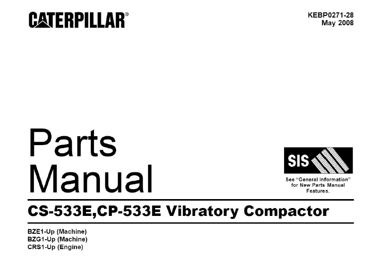 Caterpillar CS-533E, CP-533E Vibratory Compactor Parts Manual (BZE, BZG)