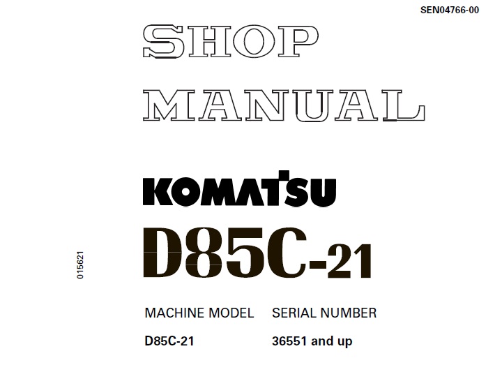 Komatsu D85C-21 Crawler Dozer Shop Manual (36551 and up)