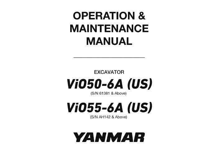 Yanmar VIO50-6A, VIO55-6A (US) Excavator Operator Manual