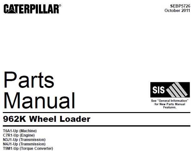 Caterpillar Cat 962K Wheel Loader Parts Manual (T6A1-Up)