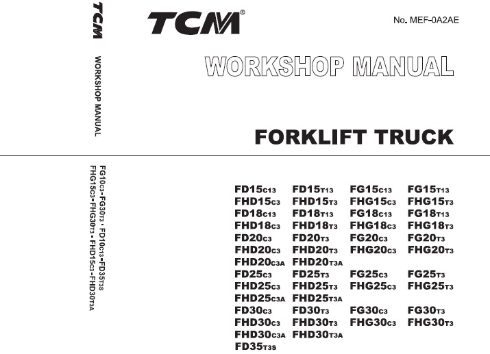 TCM FD15C13 to FD35T3S Forklift Workshop Manual