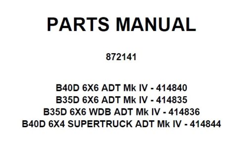 Bell B35D, B40D Mk IV ARTICULATED DUMP TRUCK Parts Manual