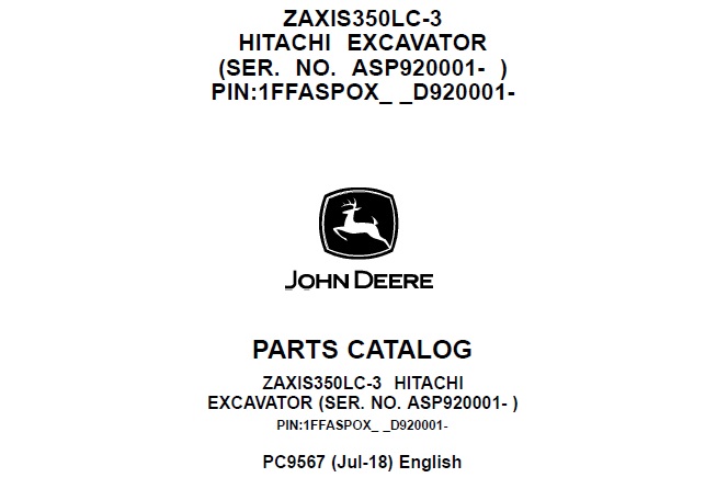 Hitachi Zaxis 350LC-3 Excavator Parts Manual (ASP920001-)