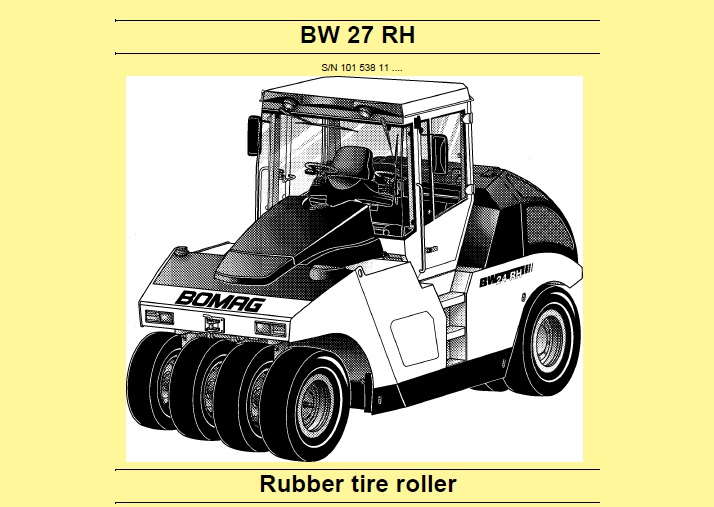 Bomag BW 27 RH Rubber Tire Roller Service Repair Manual