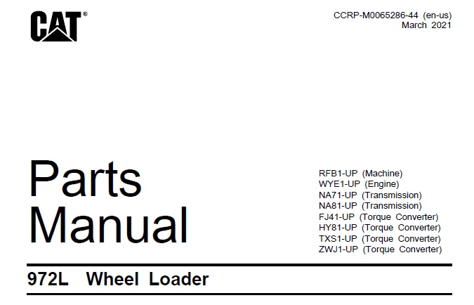 Caterpillar Cat 972L Wheel Loader Parts Manual (RFB)