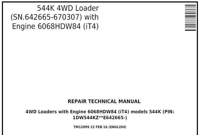 John Deere 544K 4WD Loader Repair Technical Manual