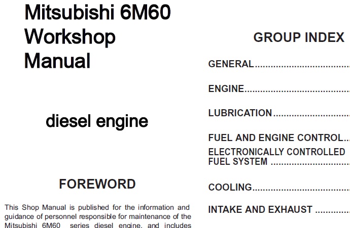 Mitsubishi 6M60, 6M60TL Diesel Engine Workshop Manual