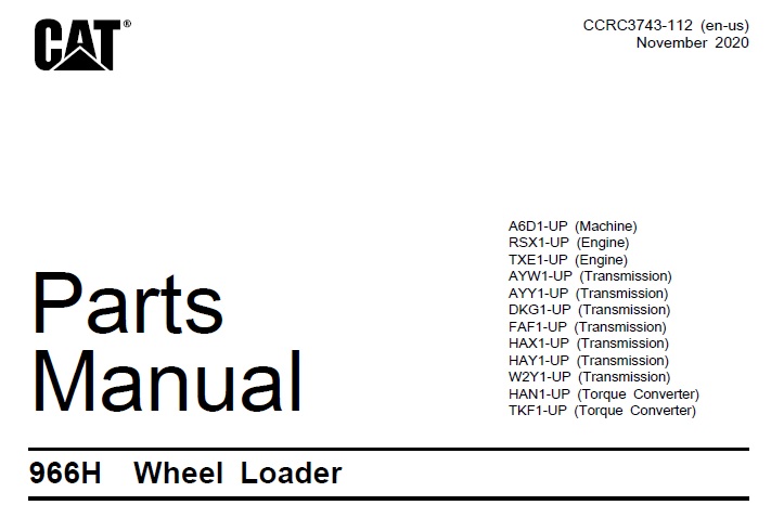 Caterpillar Cat 966H Wheel Loader Parts Manual (A6D)