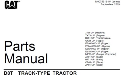 Caterpillar Cat D8T Track-Type Tractor Parts Manual (JJ5)