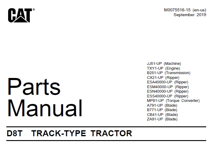 Caterpillar Cat D8T Track-Type Tractor Parts Manual (JJ5)