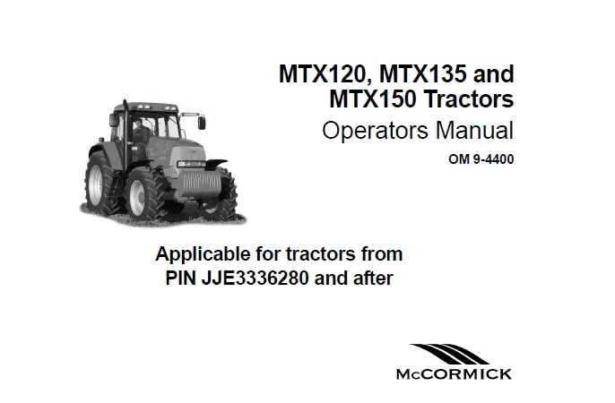 Mccormick MTX120, MTX135, MTX150 Tractor Operators Manual