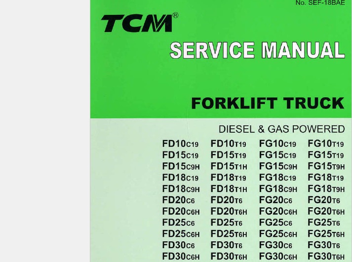 TCM FD10C19 thru FG30T6H Forklift Truck Service Manual