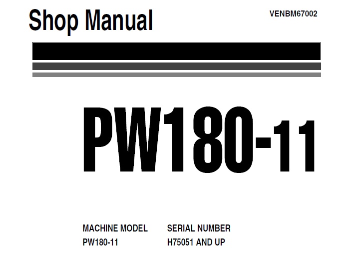 Komatsu PW180-11 Hydraulic Excavator Shop Manual